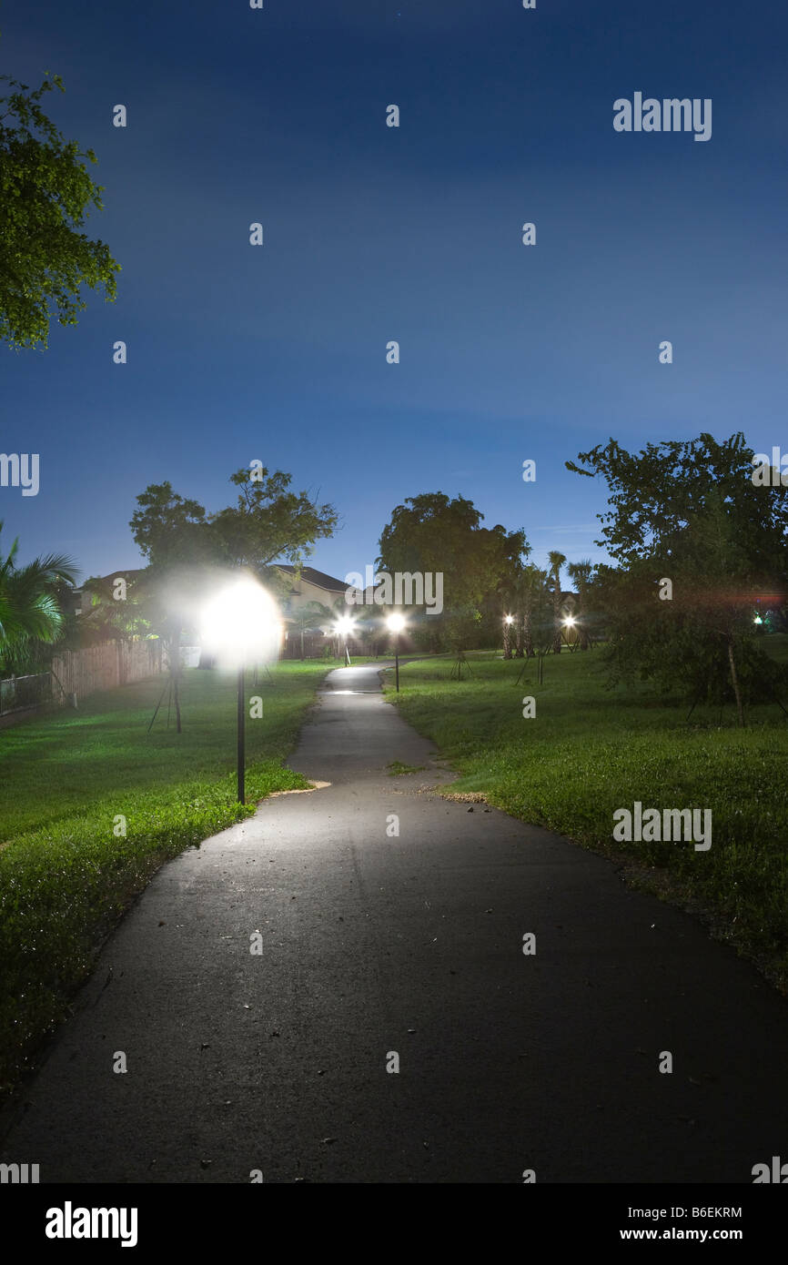 Night Shot, ha illuminato il percorso a piedi, riprese notturne Foto Stock