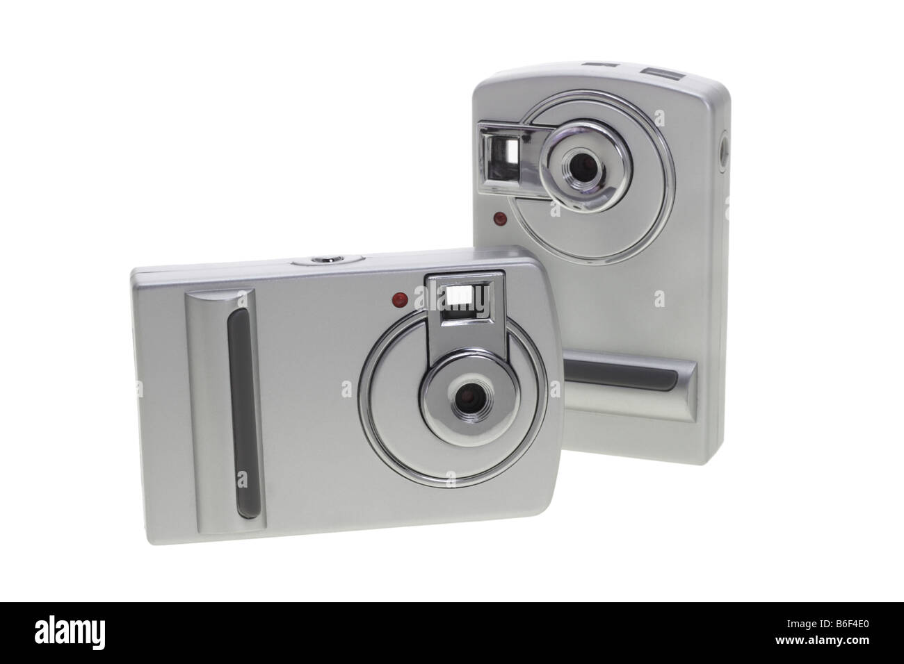 Toy fotocamere digitali su sfondo bianco Foto Stock