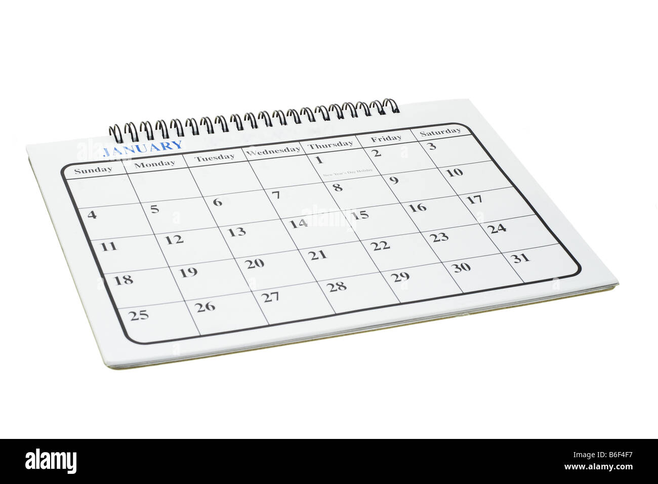 Pagina Calendario mese di gennaio su bianco Foto Stock