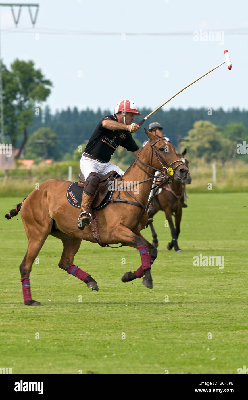 Polo, giocatore di polo in sella ad un cavallo, polo concorrenza, Berenberg Alta meta Trophy 2008, Thann, Holzkirchen, Alta Baviera, Baviera Foto Stock