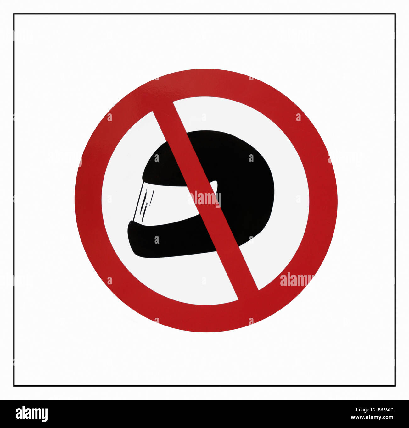Segnale di divieto: No indossando dei caschi per motociclisti, banca misura di sicurezza Foto Stock