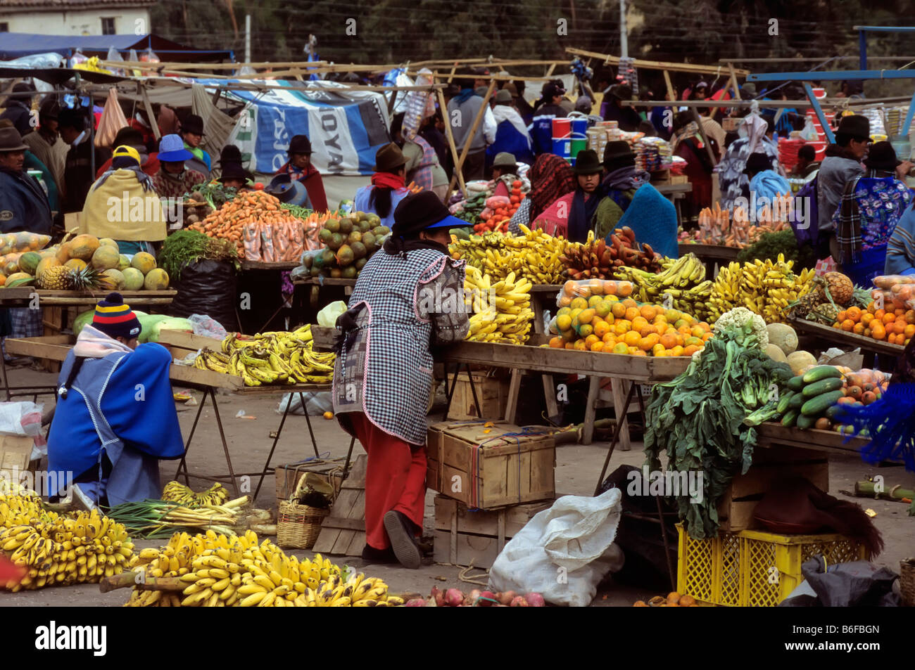 Stand al mercato indiano in montagna andina villaggio Zumbahua, Ecuador, Sud America Foto Stock