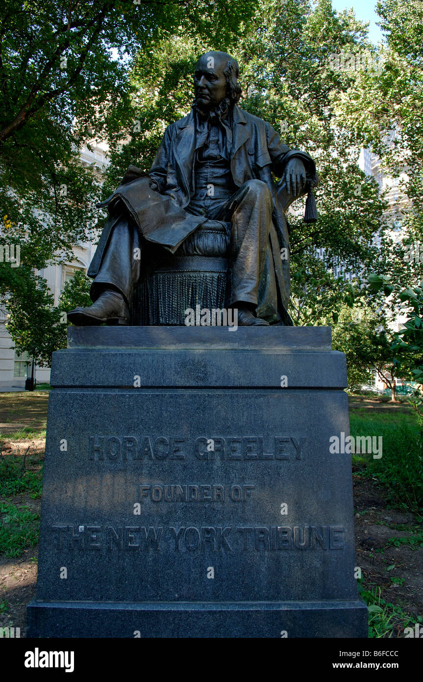 Memoriale di Horace Greeley, editore del New York Tribune di New York City, Stati Uniti d'America Foto Stock
