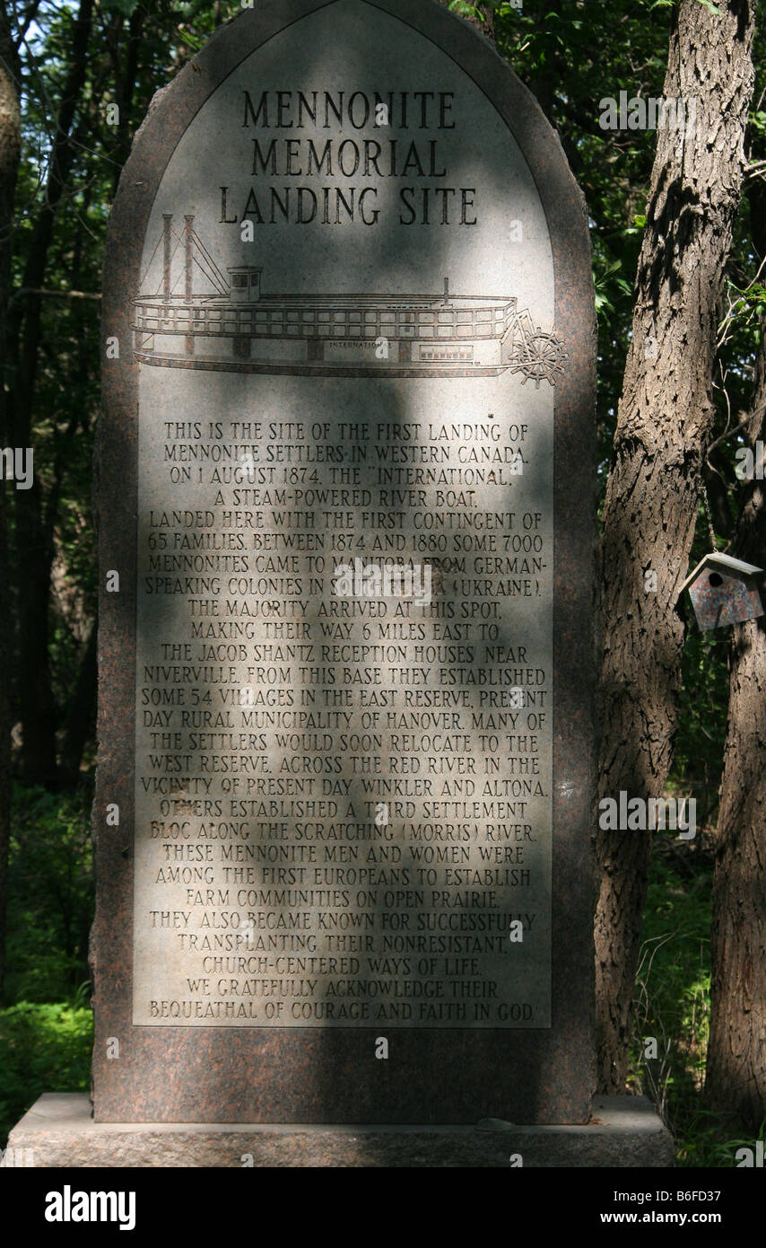 Memorial al mennonita sito di atterraggio in Manitoba Foto Stock