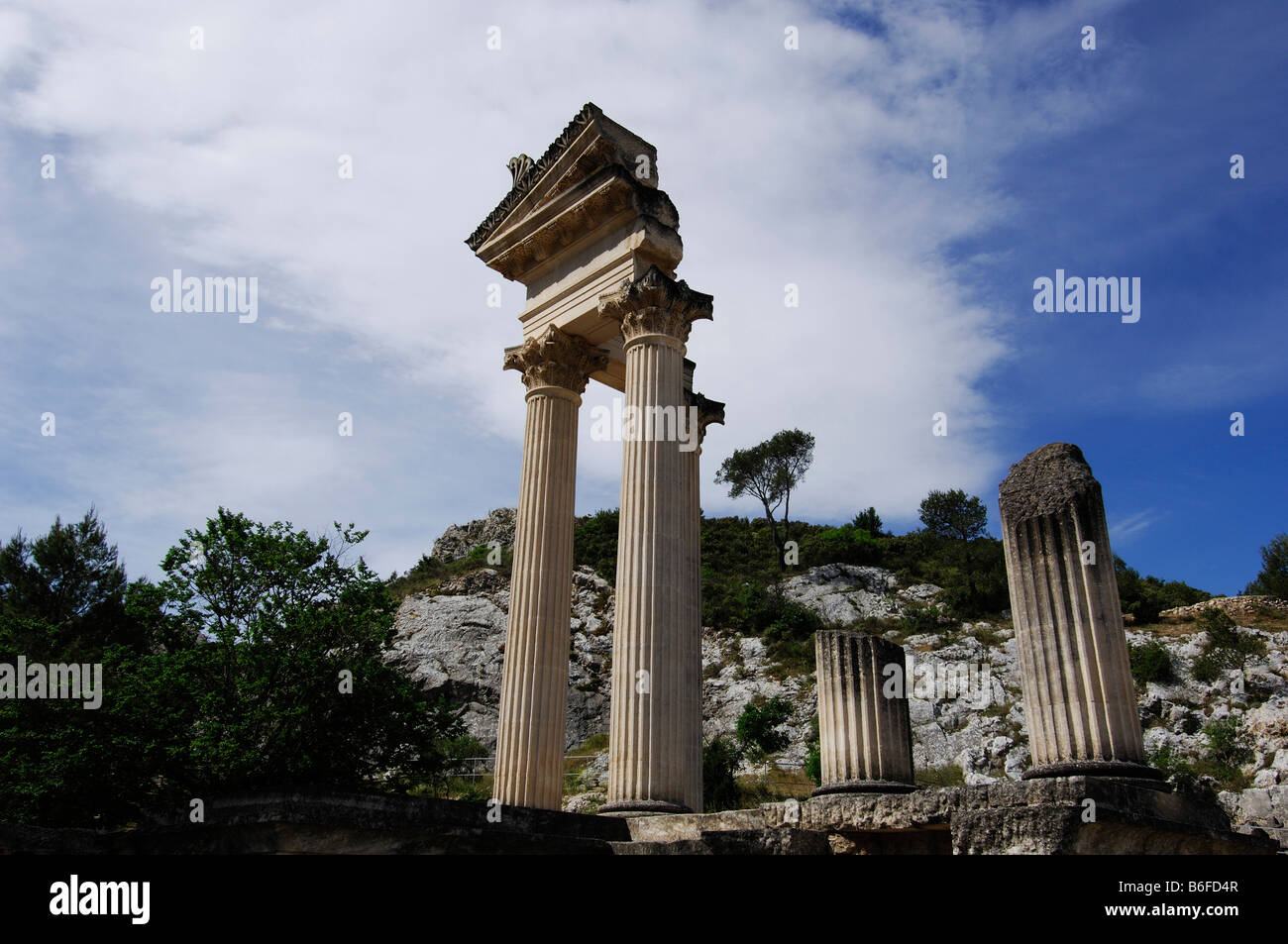 Glanum tempio, Plateau des antiquariato, Saint Remy de Provence, Provence, Francia Foto Stock