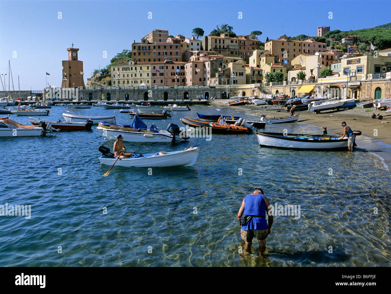 Barche, porto, Rio Marina, Isola d'Elba, Provincia di Livorno, Toscana, Italia, Europa Foto Stock