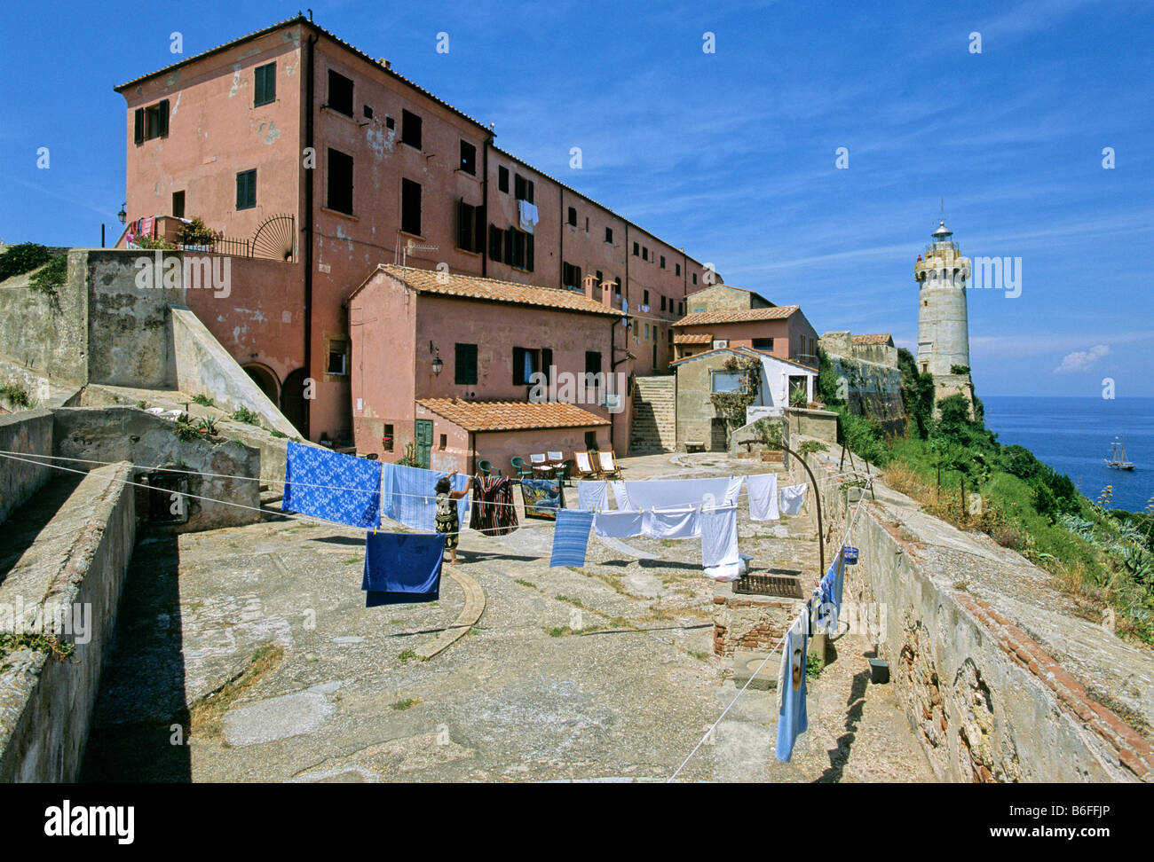 Forte Stella le fortificazioni, faro, Portoferraio, Isola d'Elba, Provincia di Livorno, Toscana, Italia, Europa Foto Stock