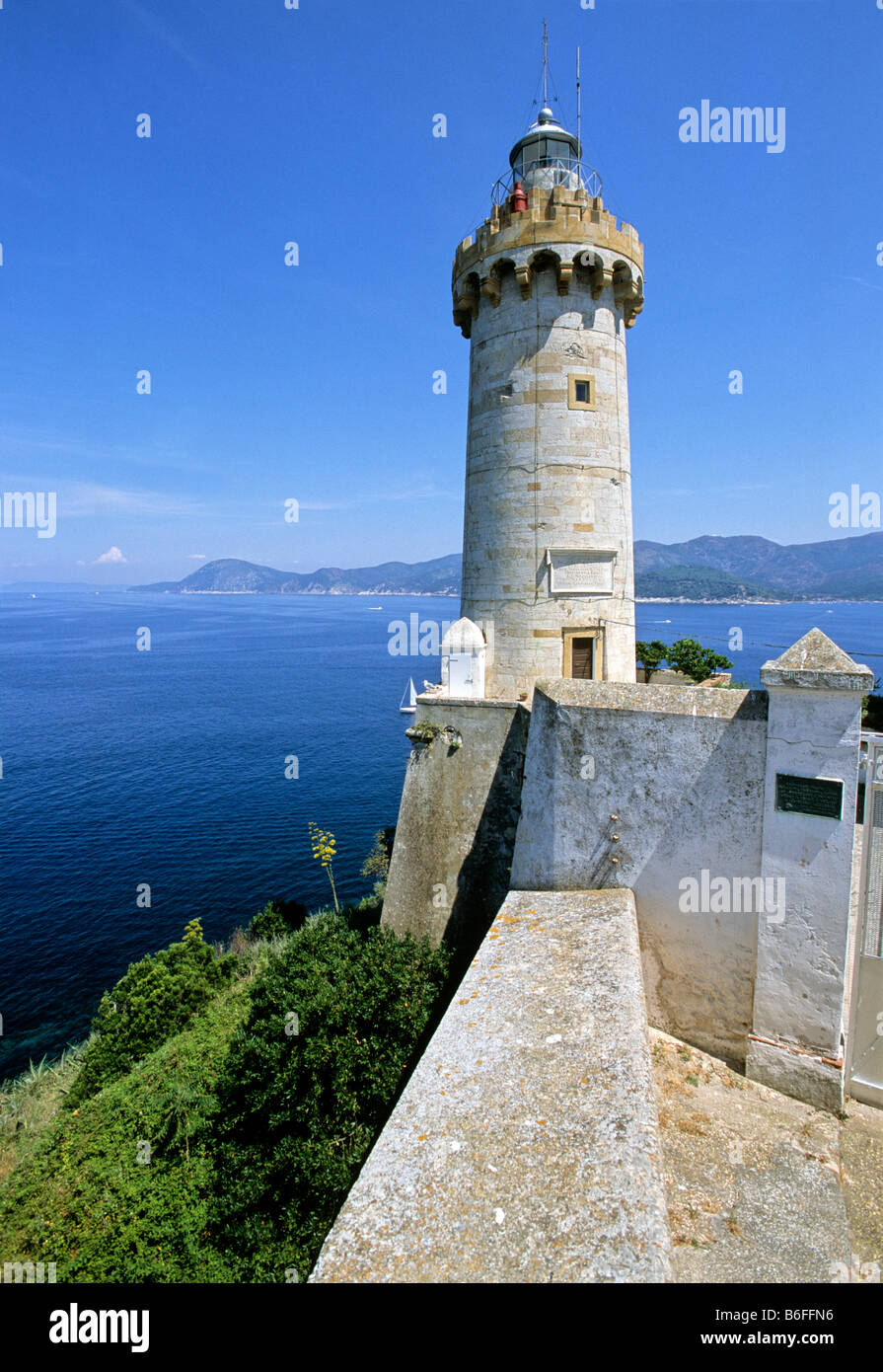 Faro di Forte Stella, Portoferraio, Isola d'Elba, provincia di Livorno, Toscana, Italia, Europa Foto Stock