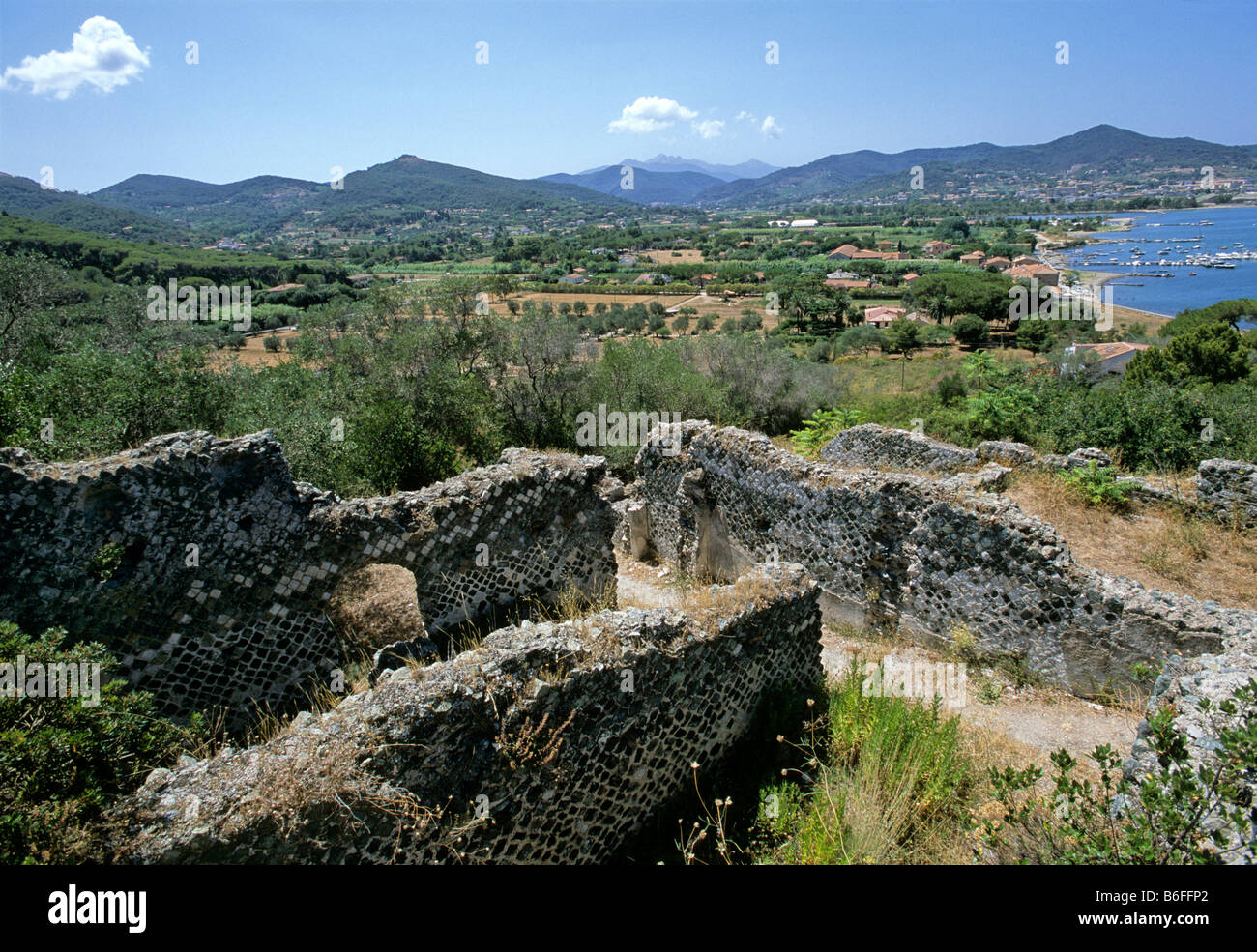 Rovine della Villa Romana delle Grotte vicino a Portoferraio, Isola d'Elba, Provincia di Livorno, Toscana, Italia, Europa Foto Stock