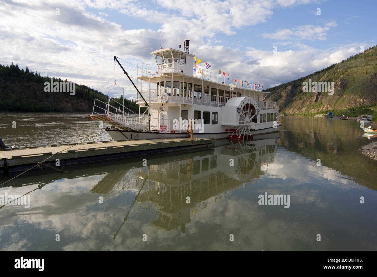 Storica ruota a palette vaporizzatore S.S. Klondike Spirito, sul fiume di Yukon, Dawson City, Yukon Territory, Canada, America del Nord Foto Stock