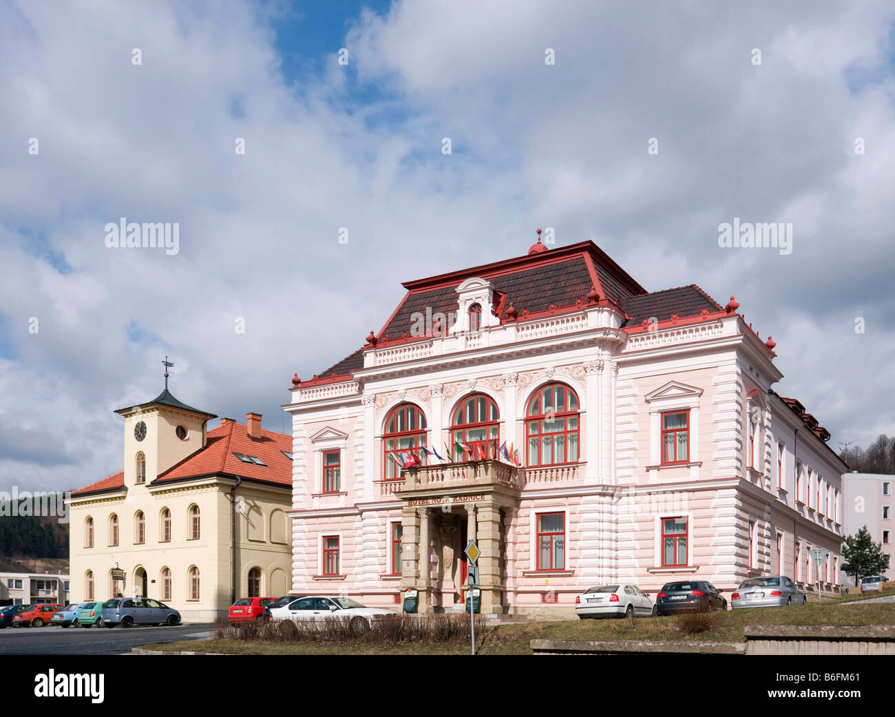 Hotel e galleria di Vsetin, Moravia Repubblica Ceca, Europa Foto Stock