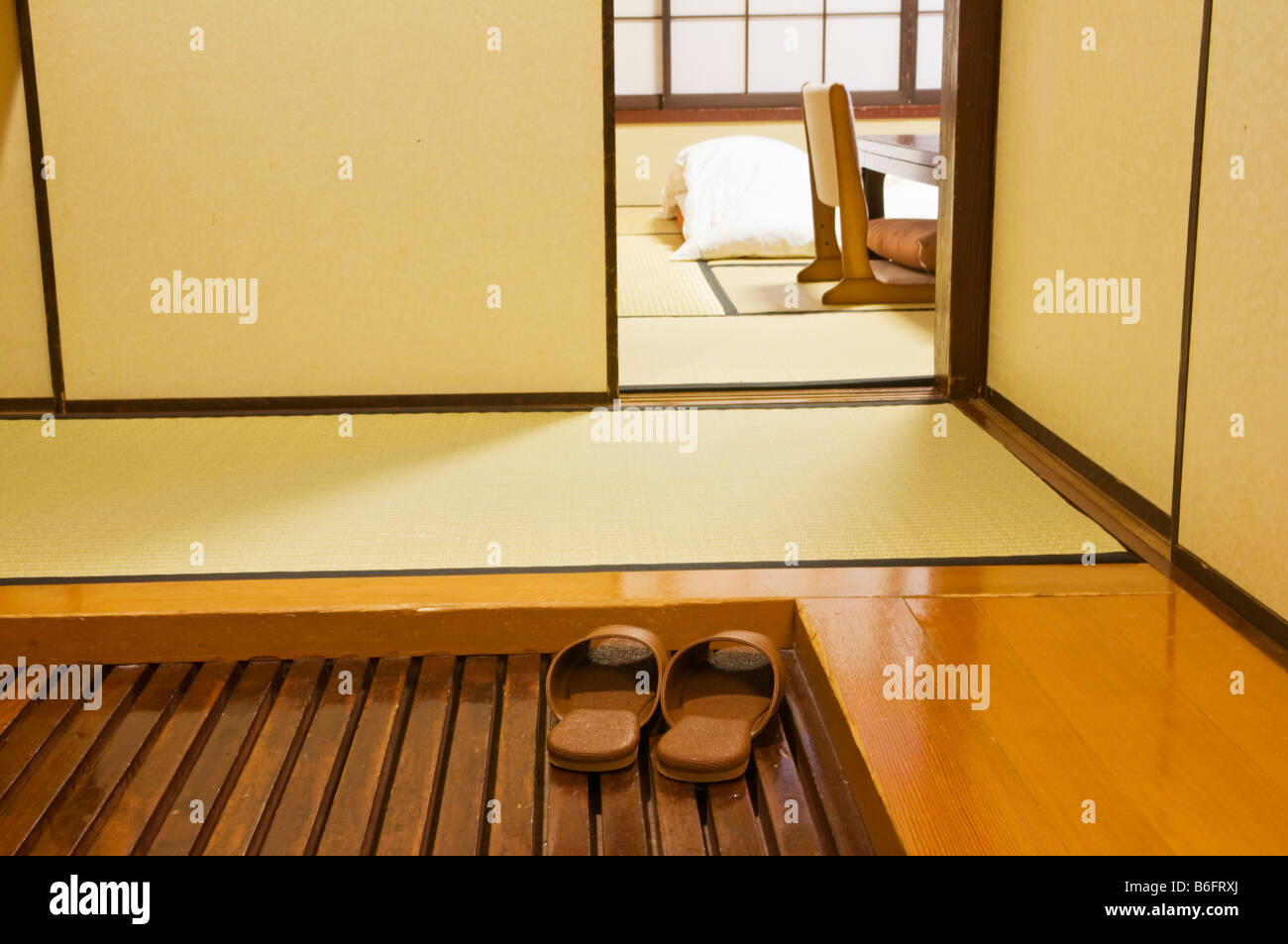 Stile giapponese camera in un ryokan in Shibu Onsen Nagano Giappone Foto Stock