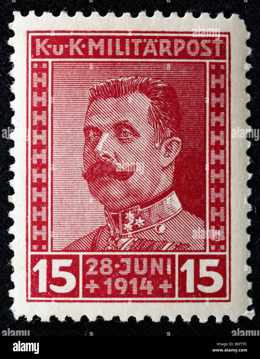 Assassinio a Sarajevo dell'arciduca Francesco Ferdinando di Austria 28 giugno 1914, francobolli, Austria Foto Stock