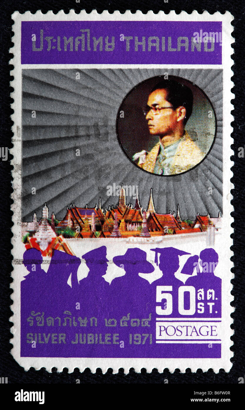 Bhumibol Adulyadej, il grande Rama IX, Re della Tailandia (1946 - presente), francobollo, Thailandia, 1971 Foto Stock