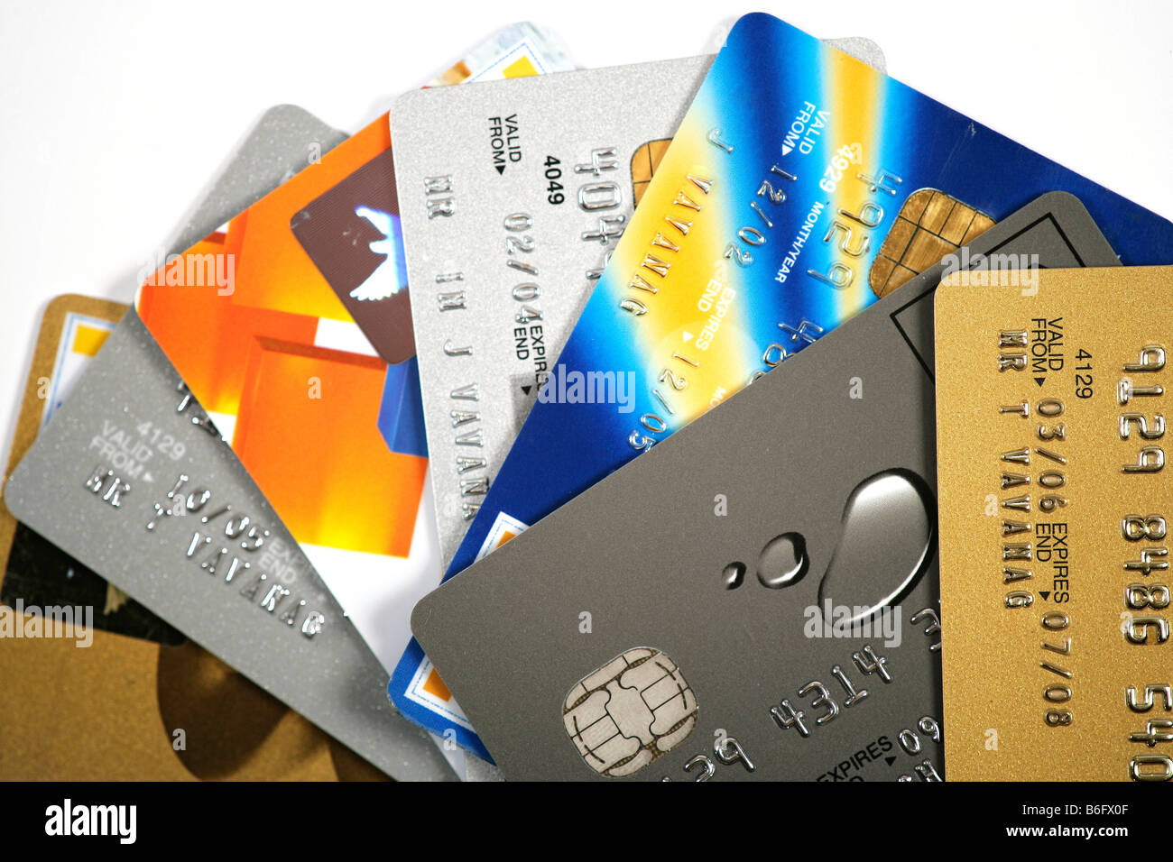 Una selezione di ventaglio di carte di credito Foto Stock