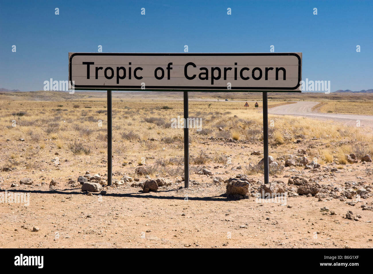 Il Tropico del Capricorno segno di marcatore della Namibia Foto Stock