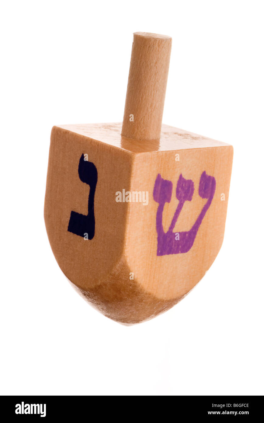 Hanukkah dreidel isolato su bianco Foto Stock