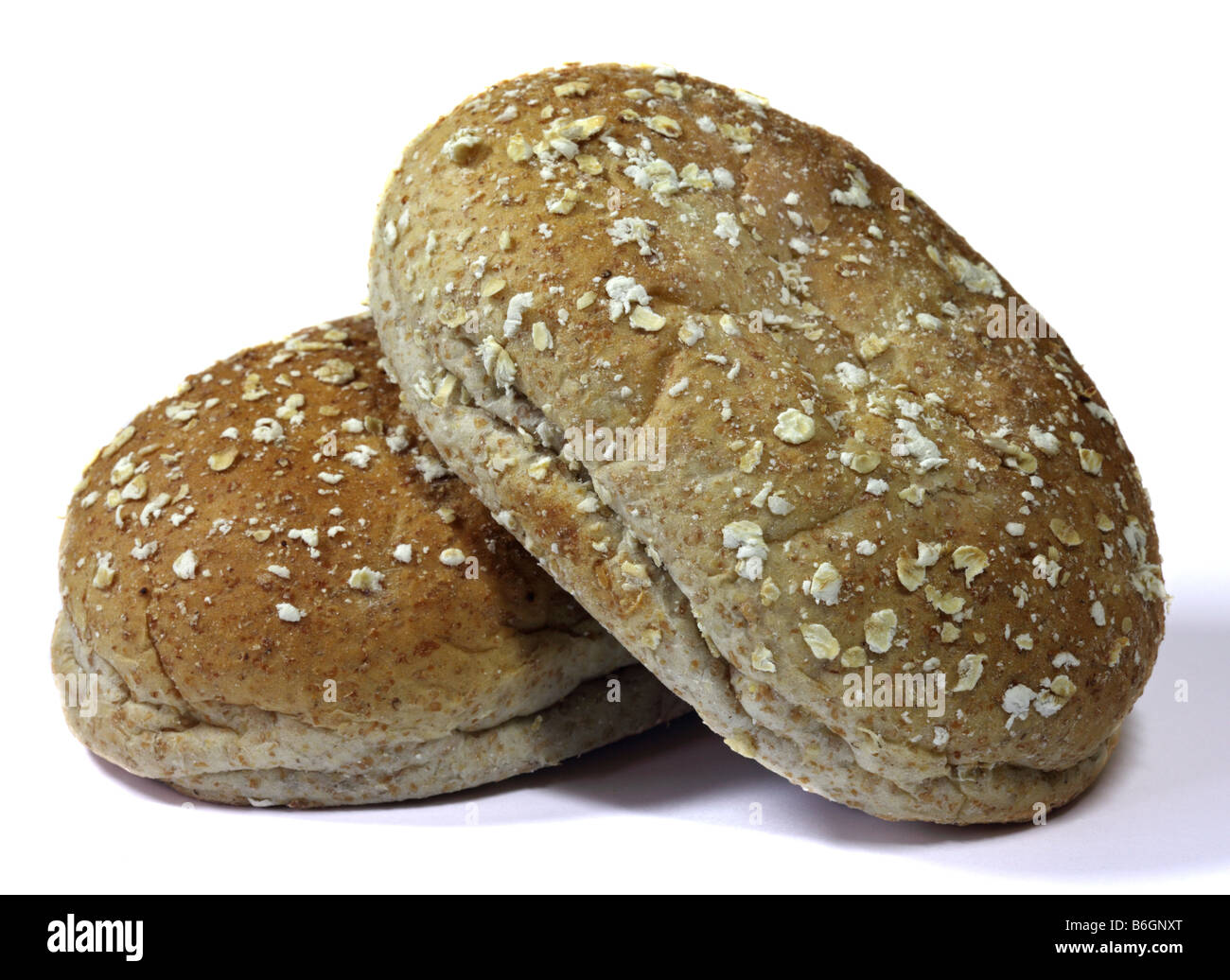 Il granaio di due rotoli di pane su bianco Foto Stock
