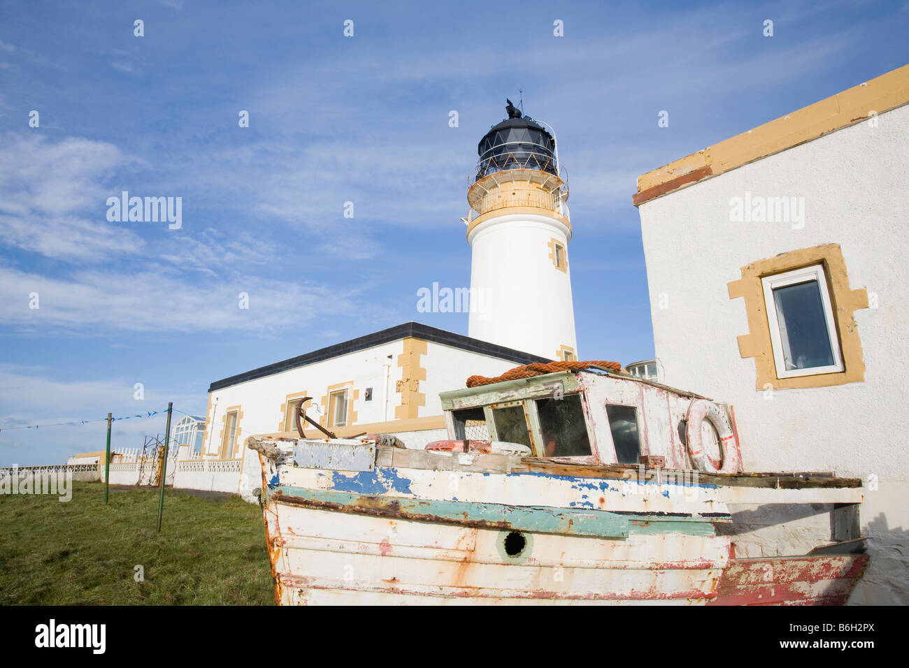 Il faro di Capo Nero vicino a Portpatrick sul Rhins di Galloway Scotland Regno Unito Foto Stock