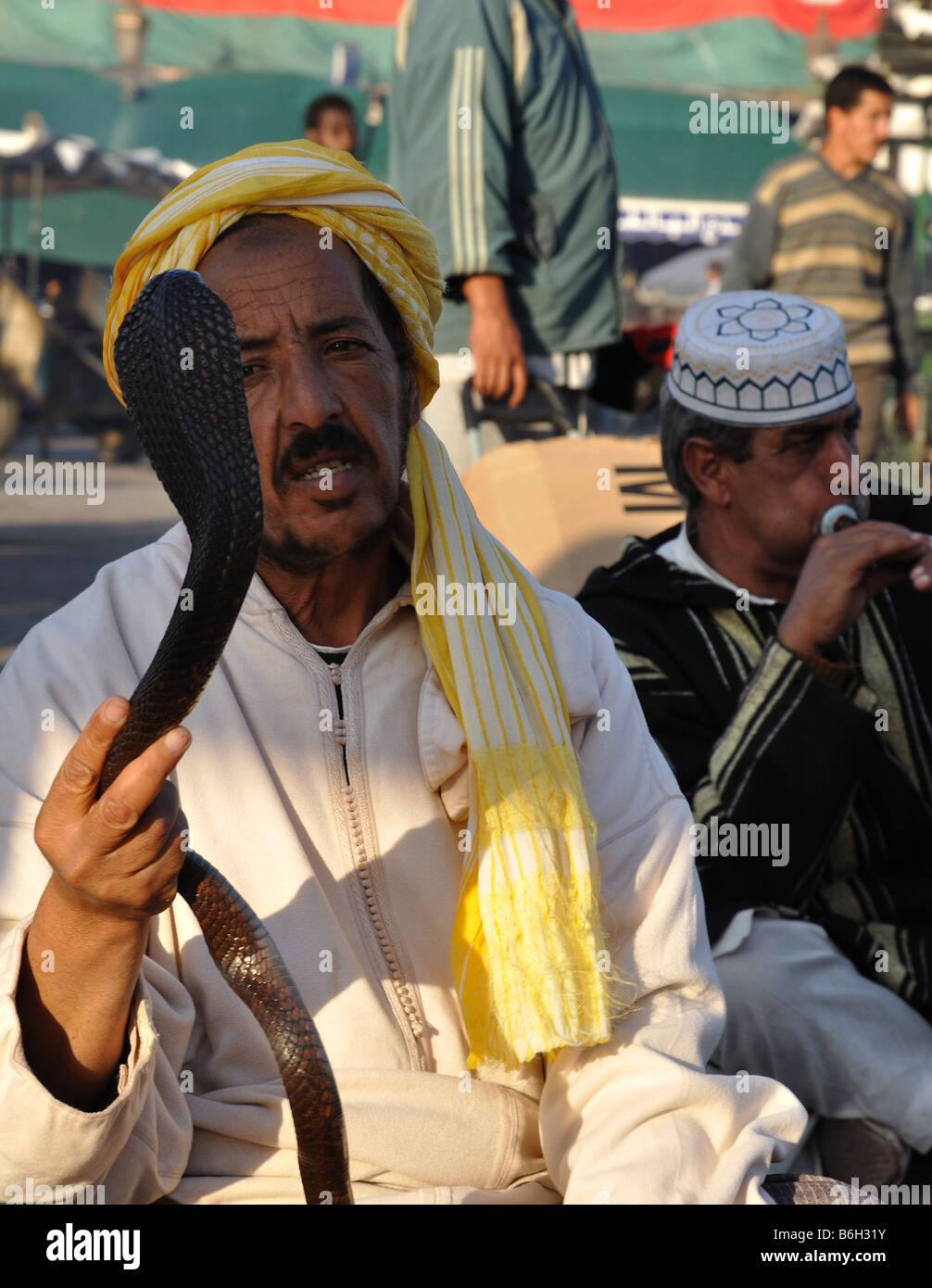 Il serpente incantatore a Djemaa el Fna a Marrakech, Marocco Foto Stock