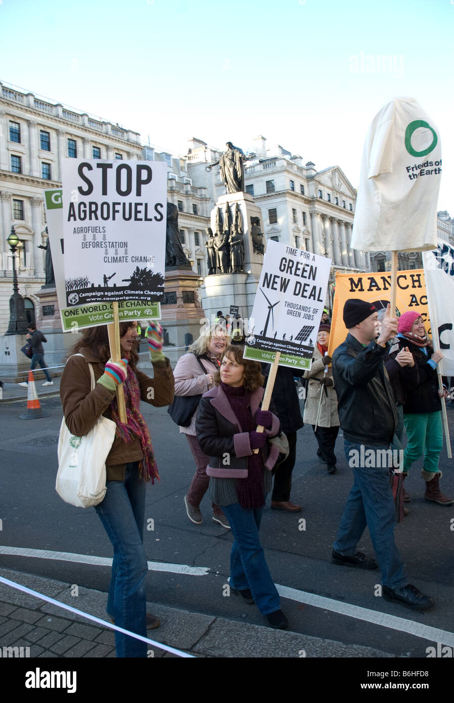 I dimostranti al 2008 la campagna contro il cambiamento climatico Foto Stock