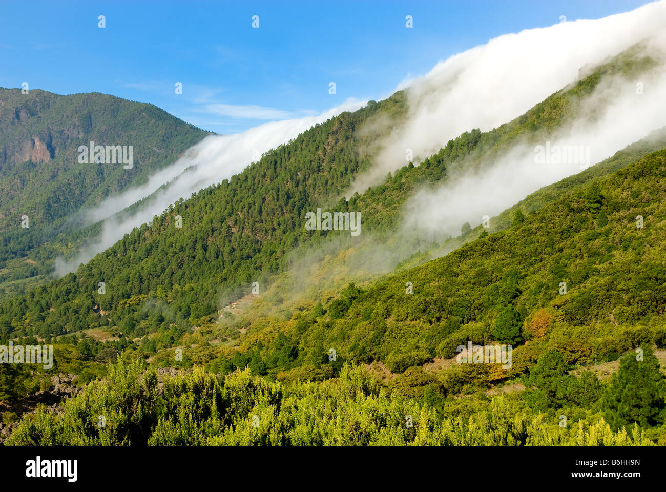 Nuvole rotolare fuori la montagna a La Palma isole canarie Spagna Foto Stock