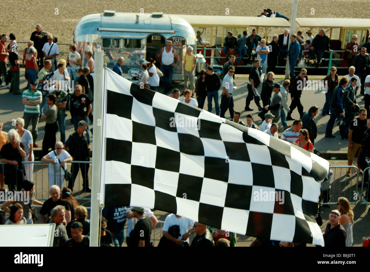 Bandiera a scacchi ACE CAFE MOTOR BIKE RALLY STREAMLINE CARAVAN Foto Stock