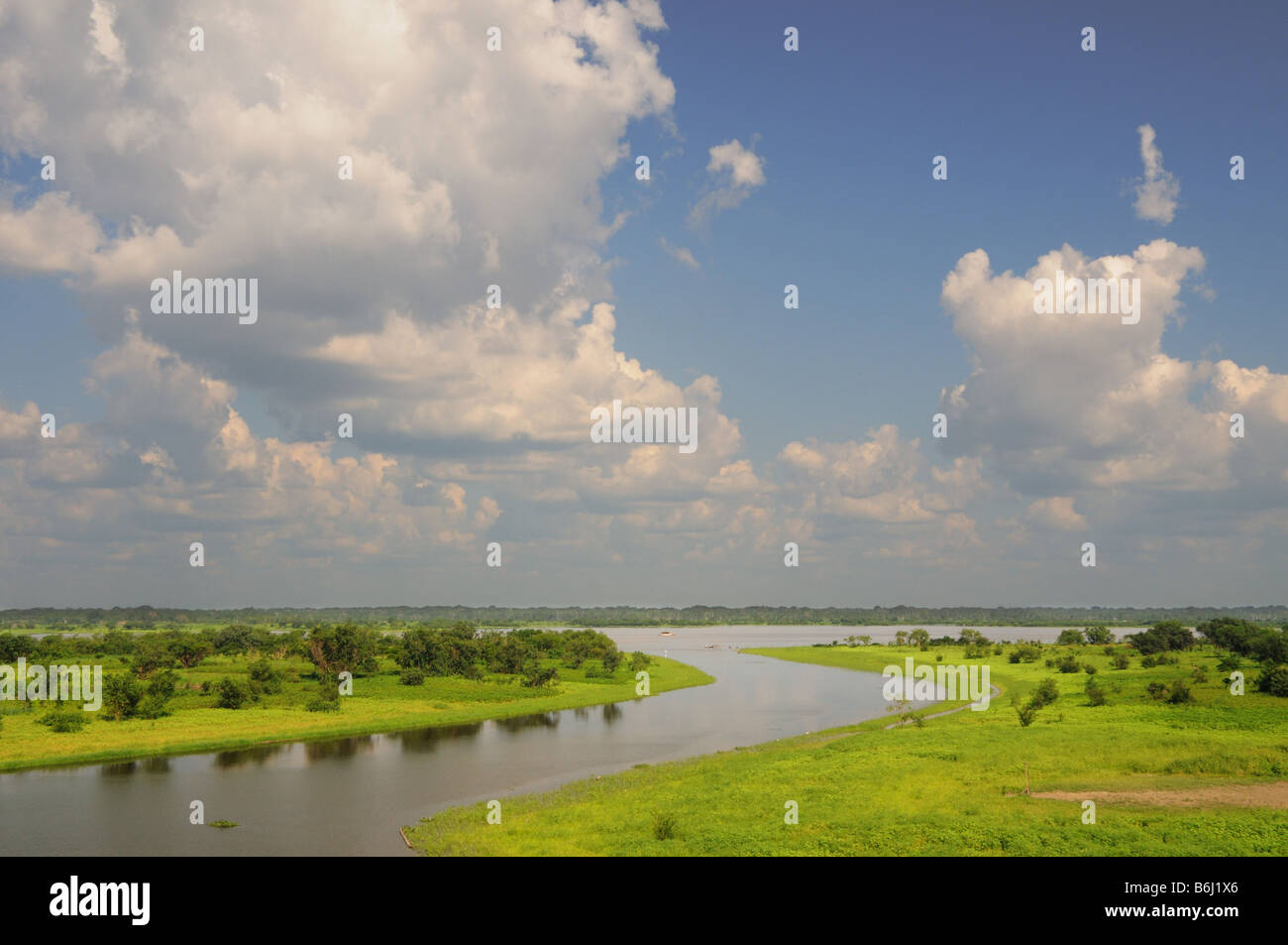 La cassa di espansione del Fiume Rio delle Amazzoni nei pressi di Iquitos, Perù. Foto Stock