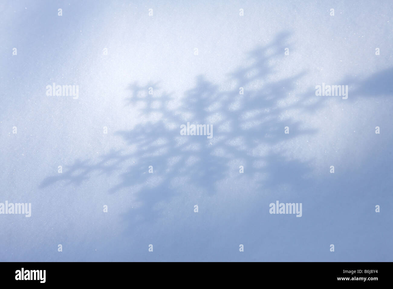 A forma di fiocco di neve ombra sulla neve invernale Foto Stock