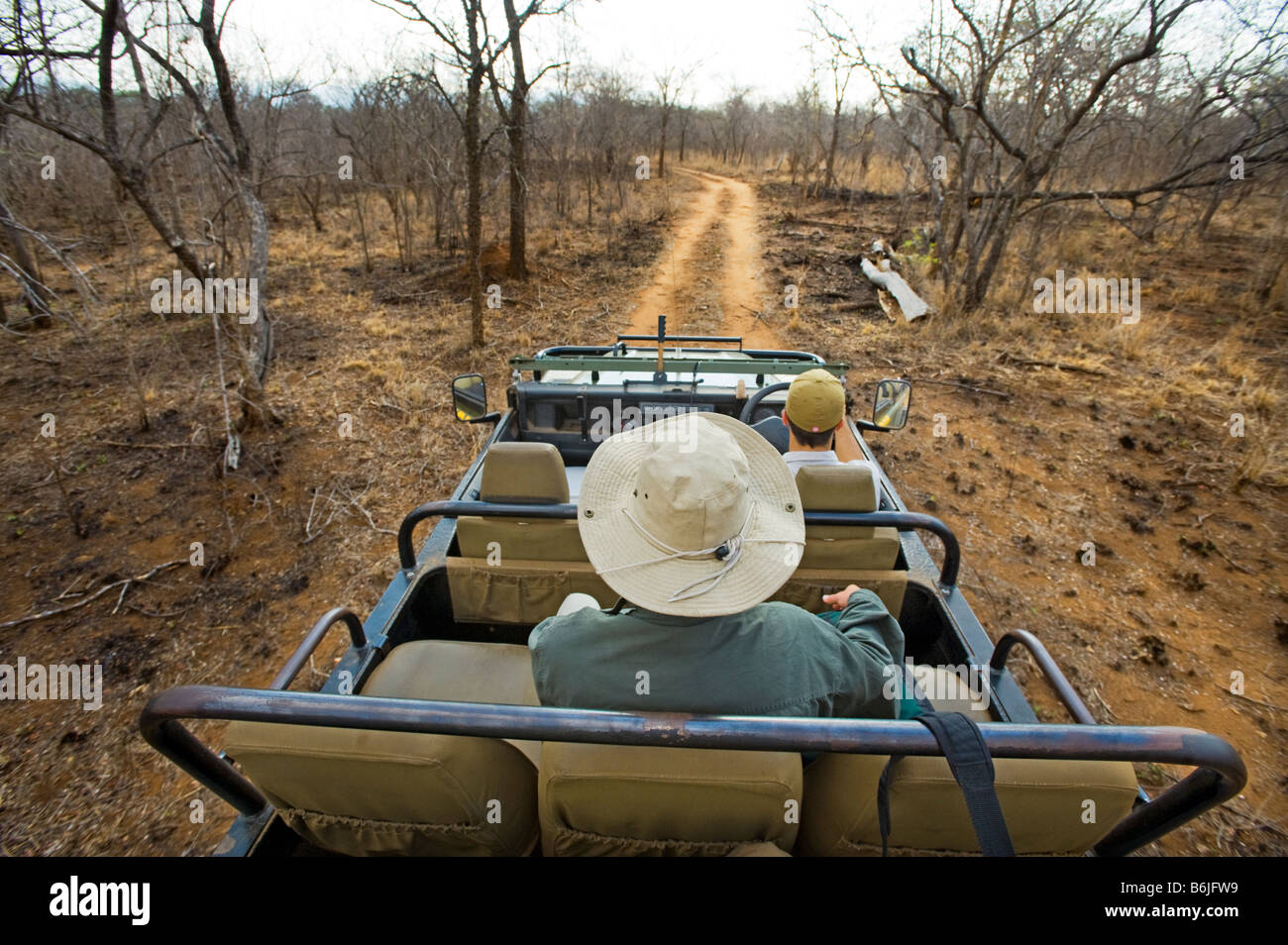 Game Drive avventura Sud-africa veicolo jeep safari persone auto-sud africa strada selvaggio animale game drive gamedrive road dus Foto Stock