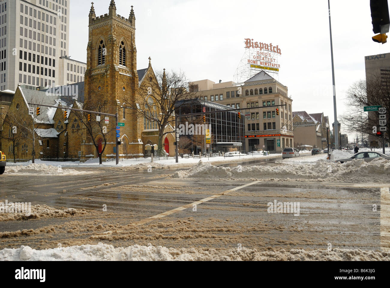 Inverno tempesta di neve nel centro di Columbus Ohio Febbraio 2008 Foto Stock
