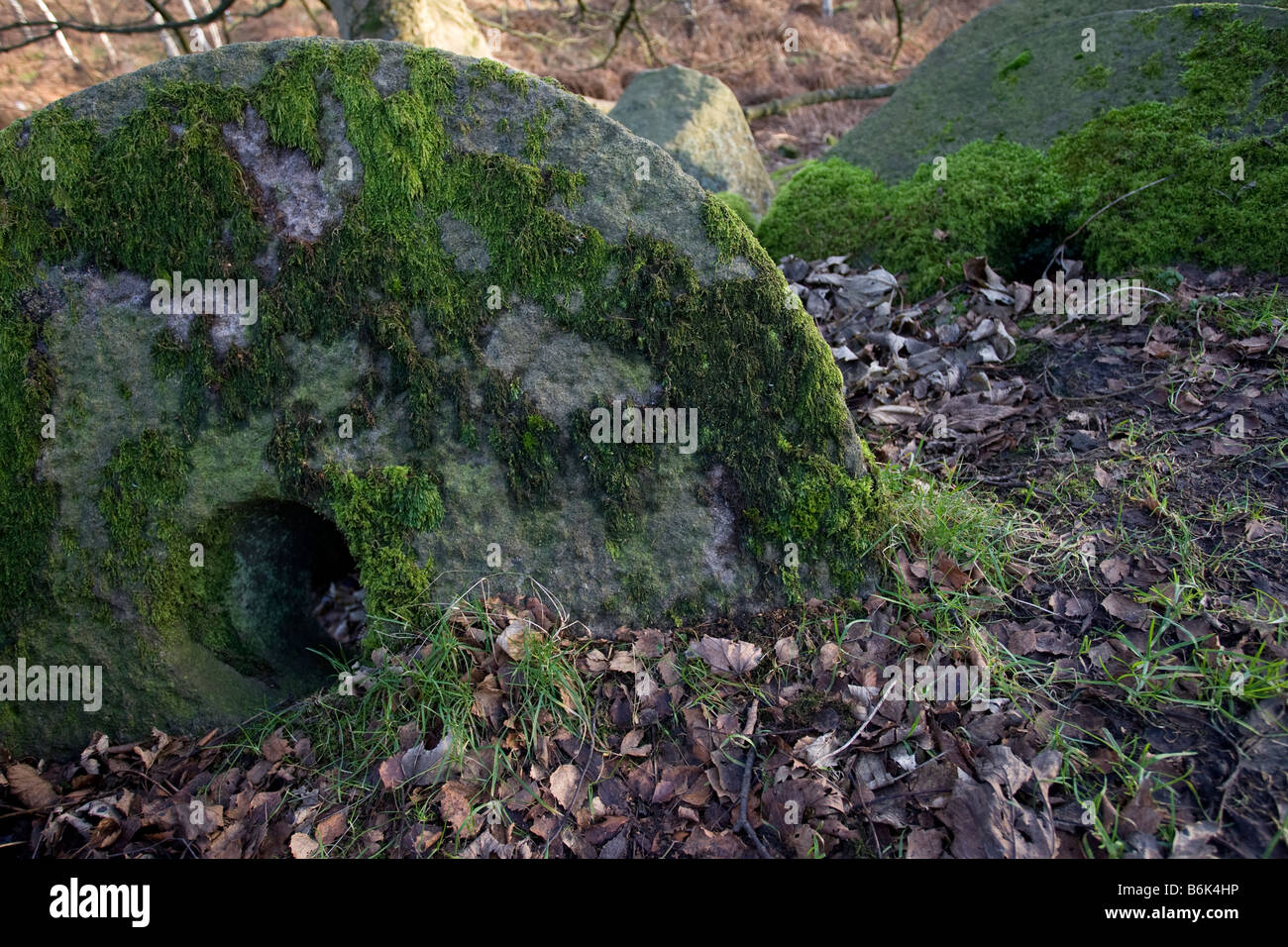 Hathersage pietre di Mulino Parco Nazionale di Peak District, Derbyshire Foto Stock