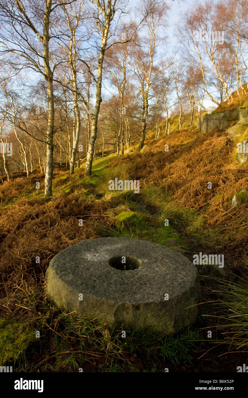 Hathersage pietre di Mulino Parco Nazionale di Peak District, Derbyshire Foto Stock