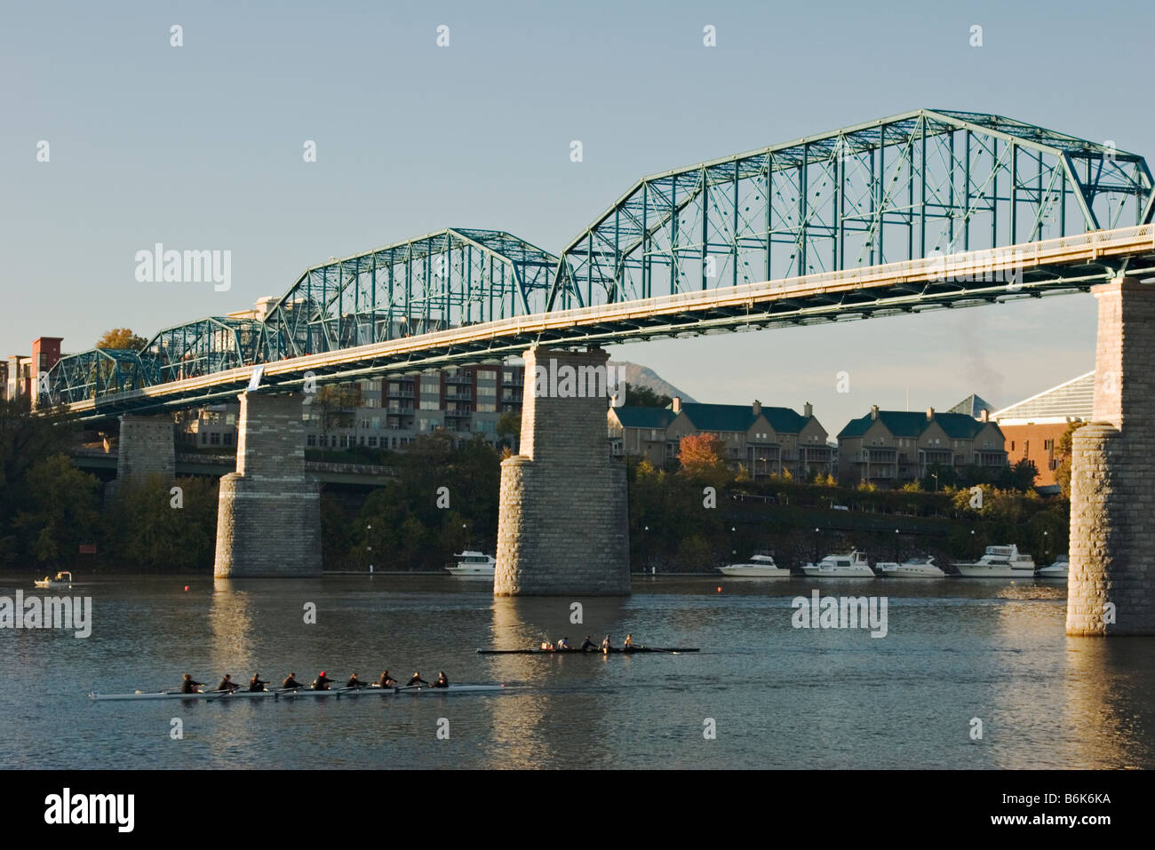 Diverse squadre di canottaggio competere sul fiume Tennessee a Chattanooga Foto Stock