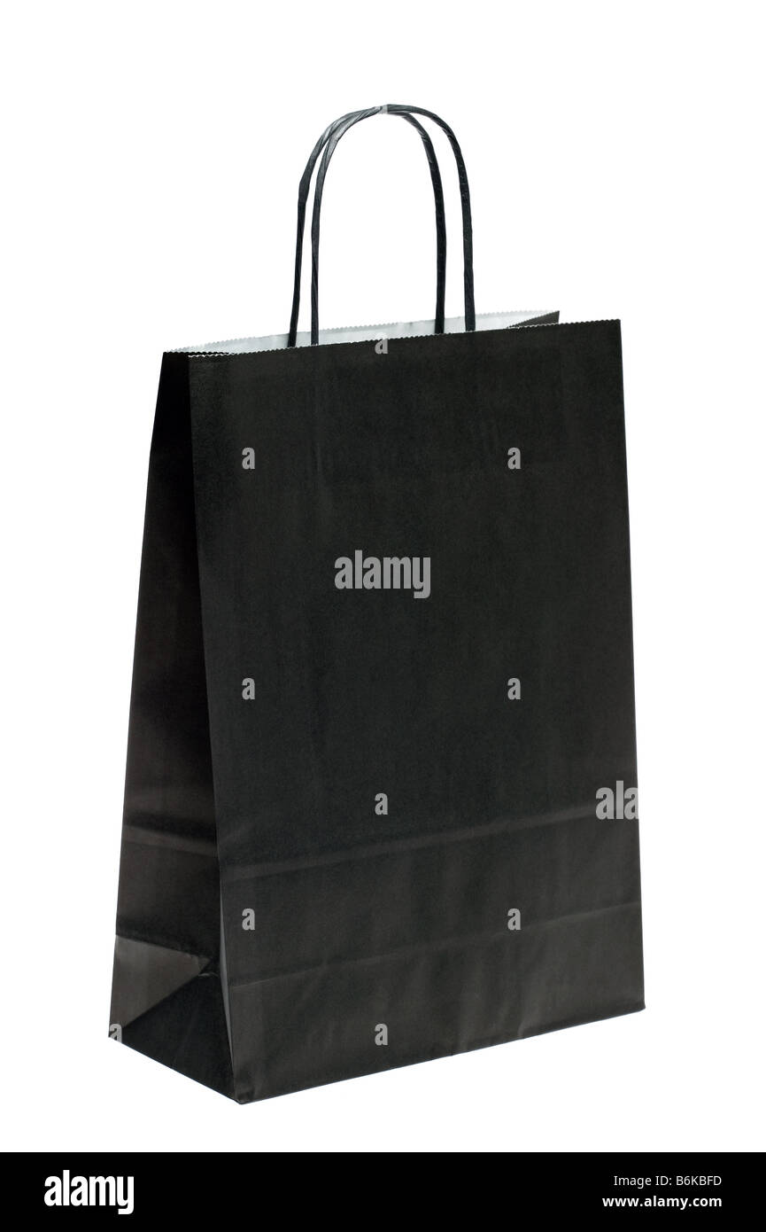 Carta nera borsa da shopping isolato su uno sfondo bianco Foto Stock