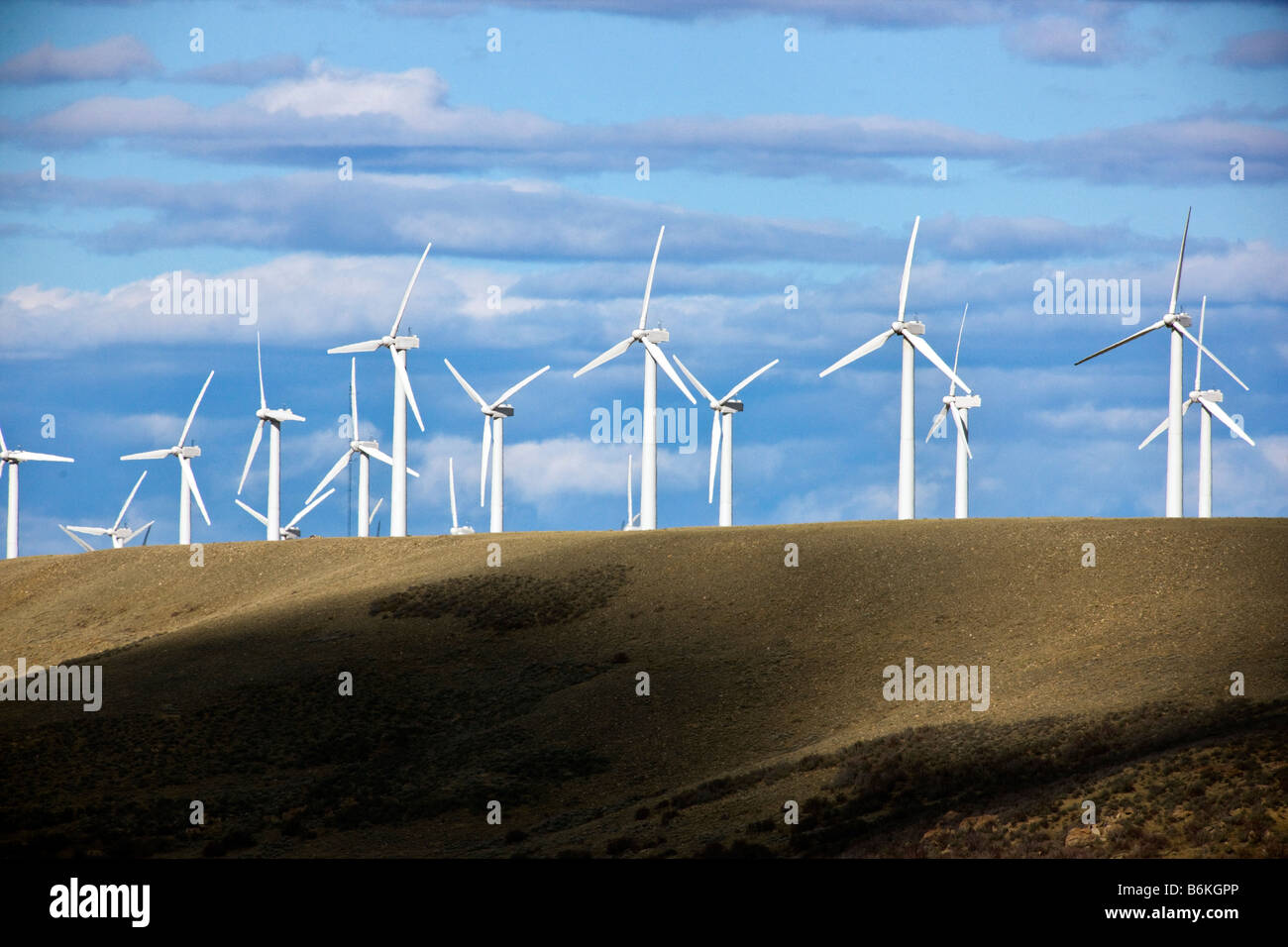 Mulini a vento di generare potenza elettrica nei pressi di Arlington, Wyoming USA Foto Stock