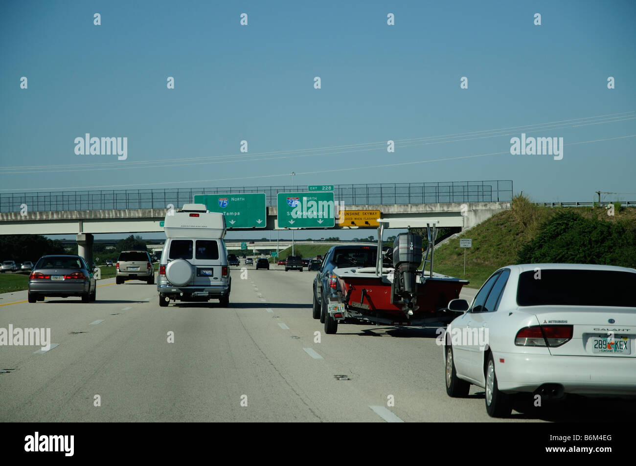 Ho 75 Interstate Highway in direzione nord verso Tampa Florida America USA e i 275 San Pietroburgo uscita di strada Foto Stock