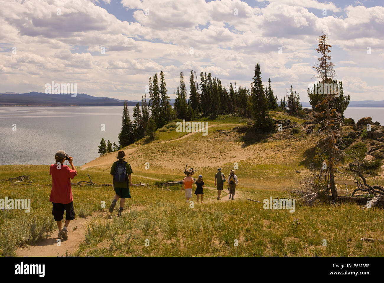 Parco Nazionale di Yellowstone, WYOMING USA - passeggiate di gruppo verso il Lago di Yellowstone Foto Stock