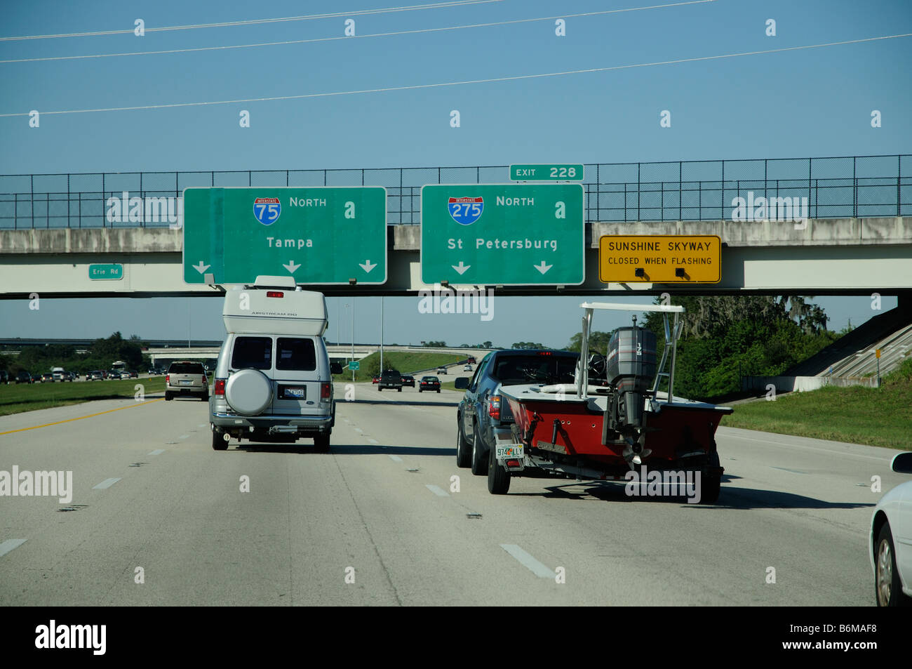 Ho 75 Interstate Highway in direzione nord verso Tampa Florida America USA e i 275 San Pietroburgo uscita di strada Foto Stock