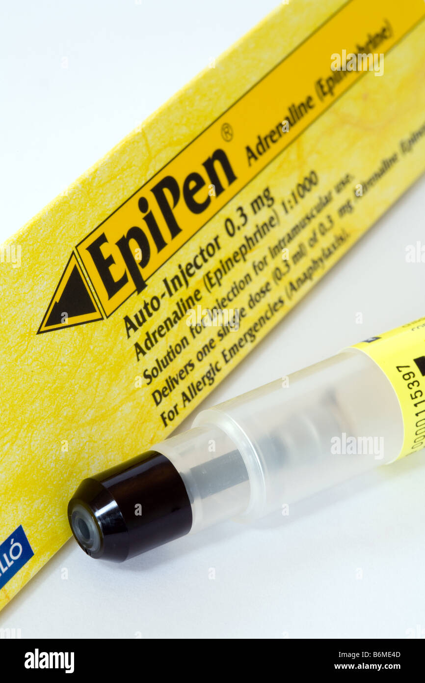 Un'Epipen contenente adrenalina per le emergenze allergia Foto Stock