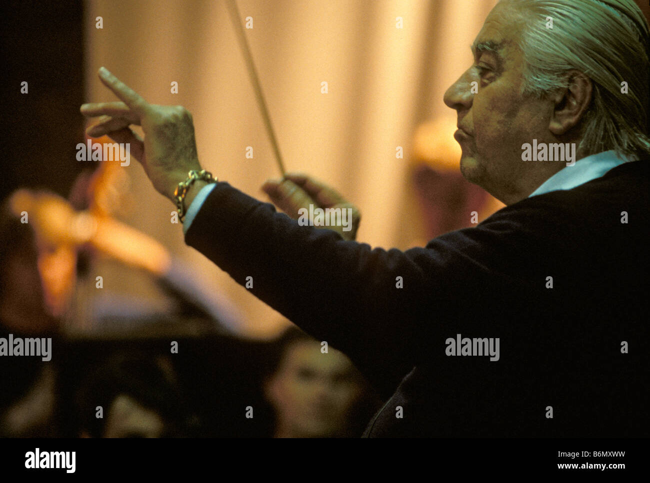 Sergiu Celibidache, conducendo l'Orchestra Giovanile del Salzau mentre lo Schleswig Holstein Music Festival Foto Stock
