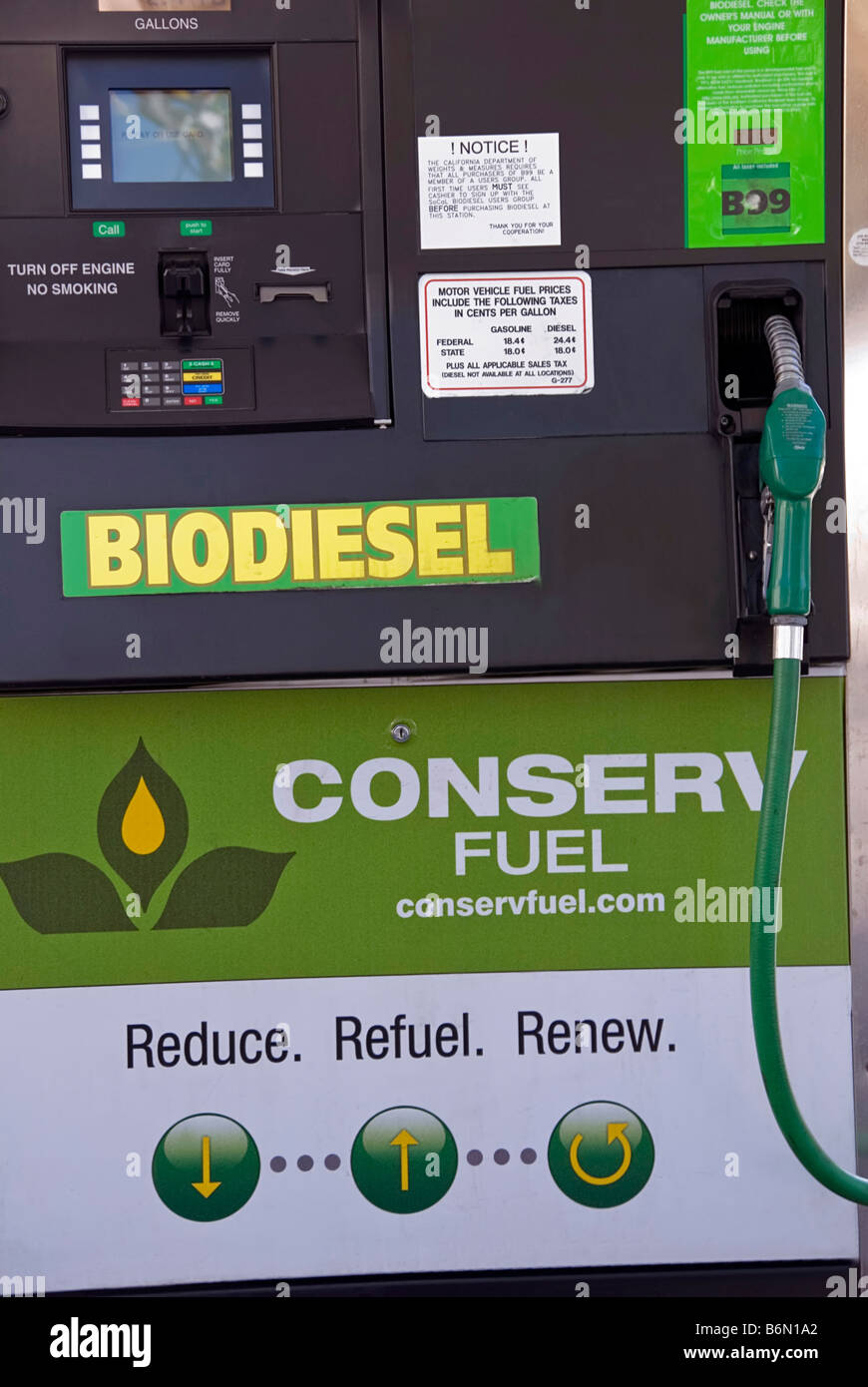 Bio diesel pompa carburante Conserv Stazione di rifornimento di biodiesel etanolo Los Angeles CA California USA Foto Stock