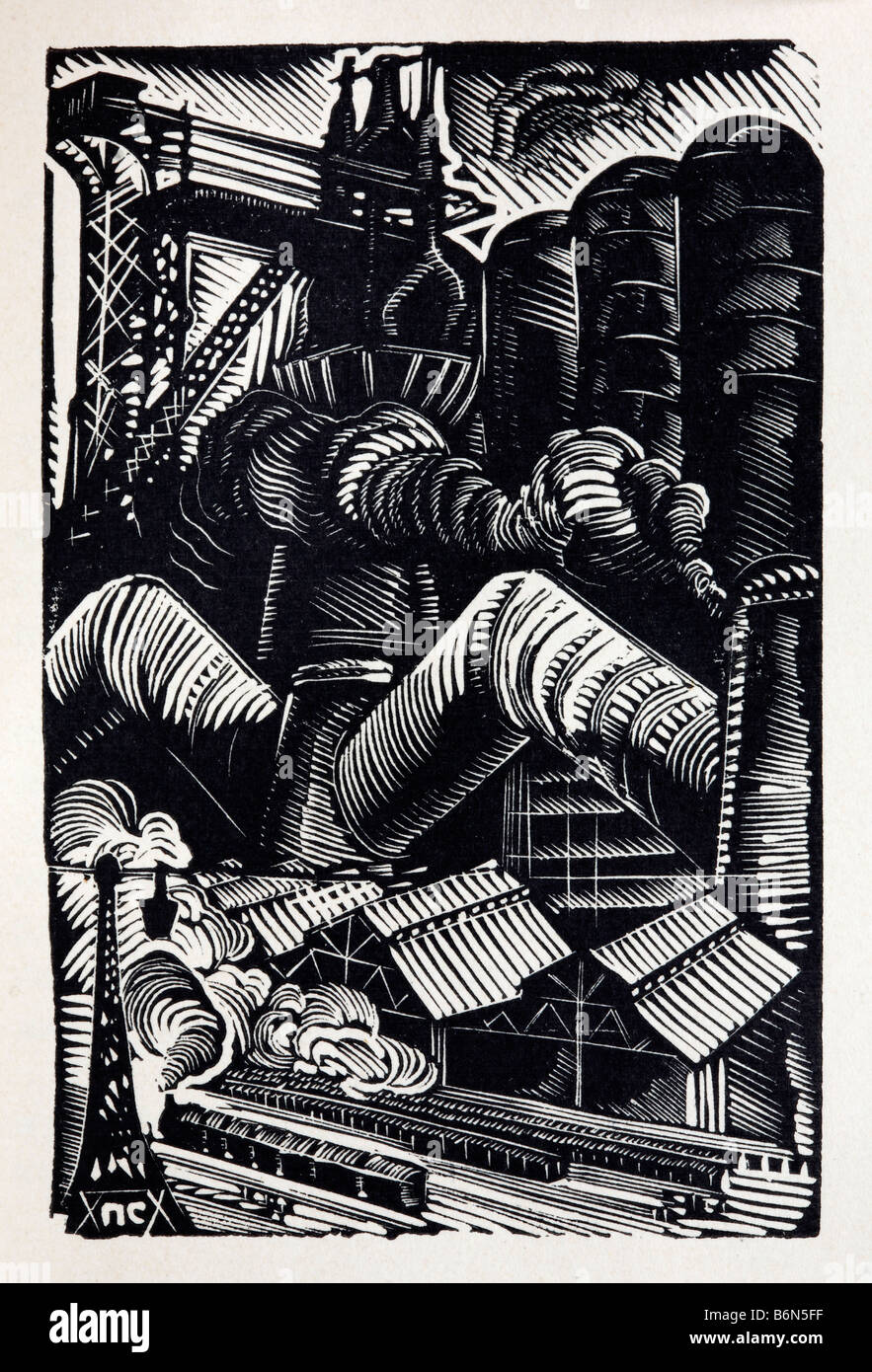 Nuova industria, illustrazione da edizione speciale di Joseph Stalin la relazione in materia di industrializzazione (1933), Russia Foto Stock