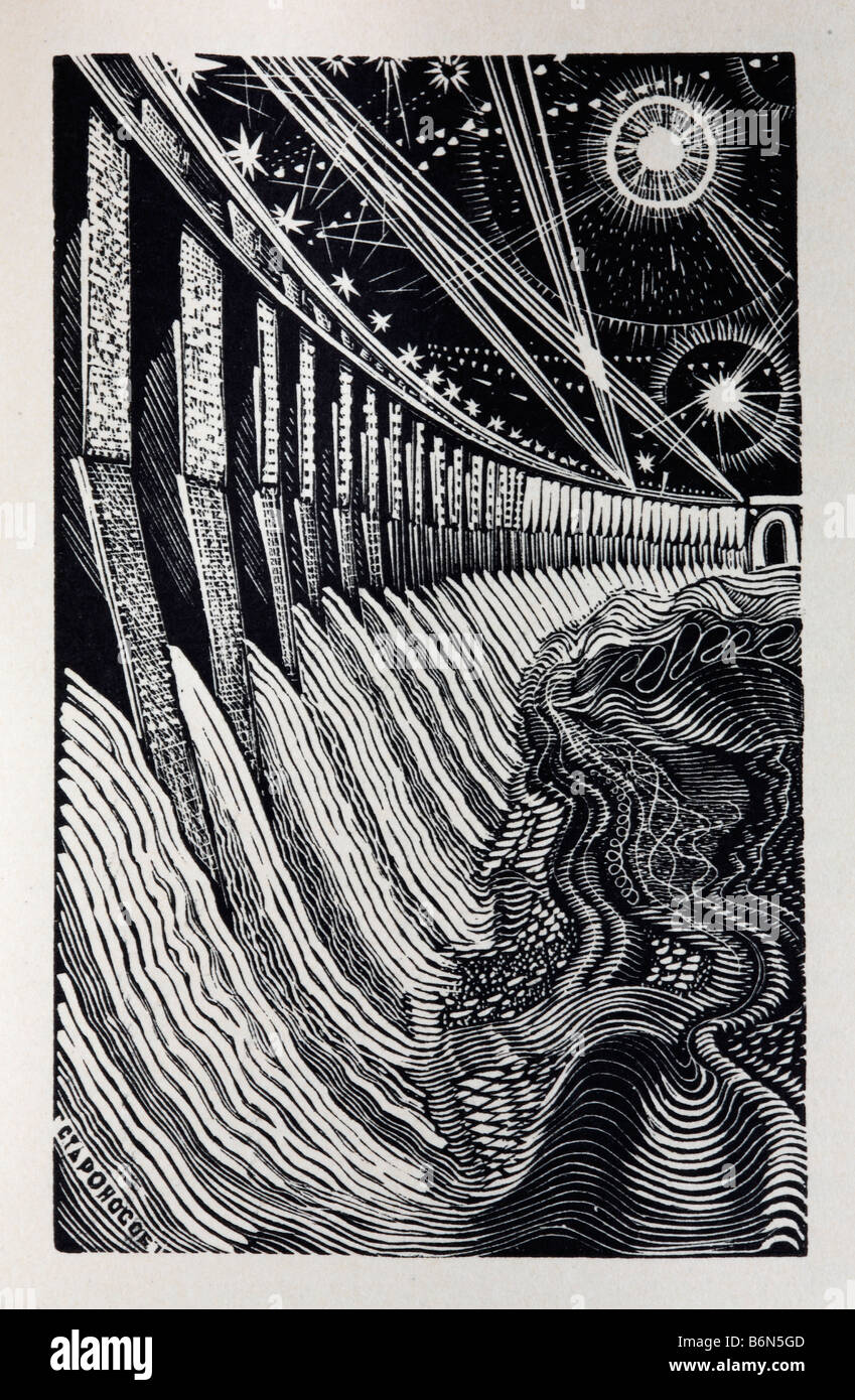 Impianto di energia, illustrazione da edizione speciale di Joseph Stalin la relazione in materia di industrializzazione (1933), Russia Foto Stock