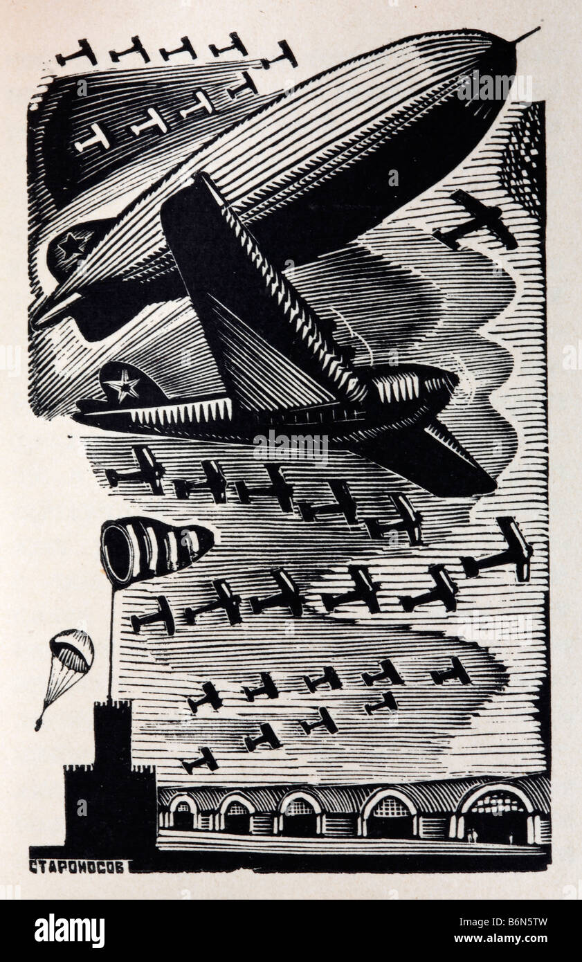 Aviazione, illustrazione da edizione speciale di Joseph Stalin la relazione in materia di industrializzazione (1933), Russia Foto Stock