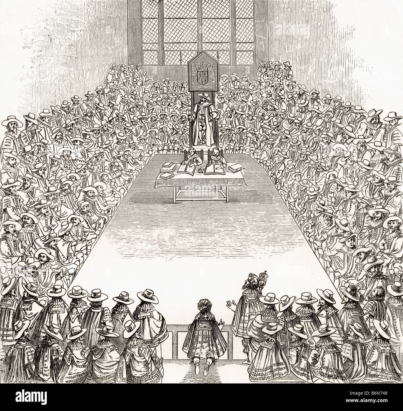 La Camera dei Comuni, Londra, Inghilterra ai tempi di James I. Foto Stock