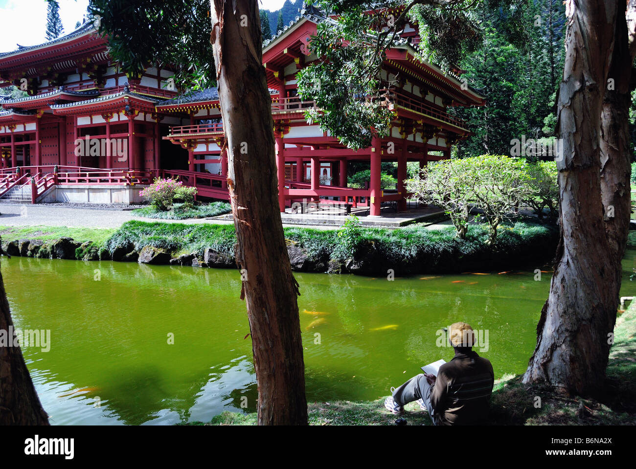 Artista abbozzare Byodo-In tempio Foto Stock