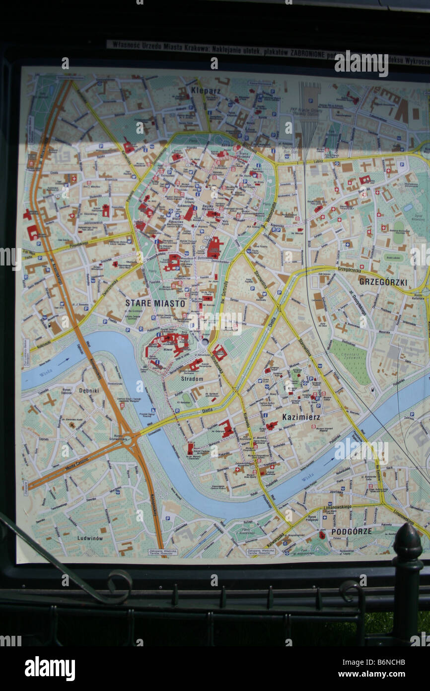 Mappa di Cracovia. Polonia Foto Stock
