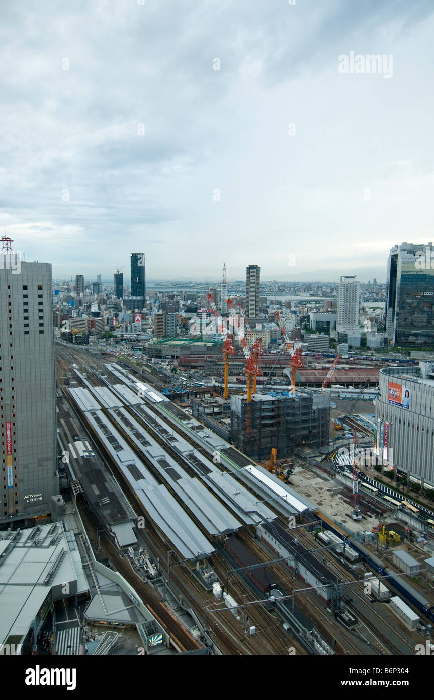 Osaka skyline al tramonto Foto Stock