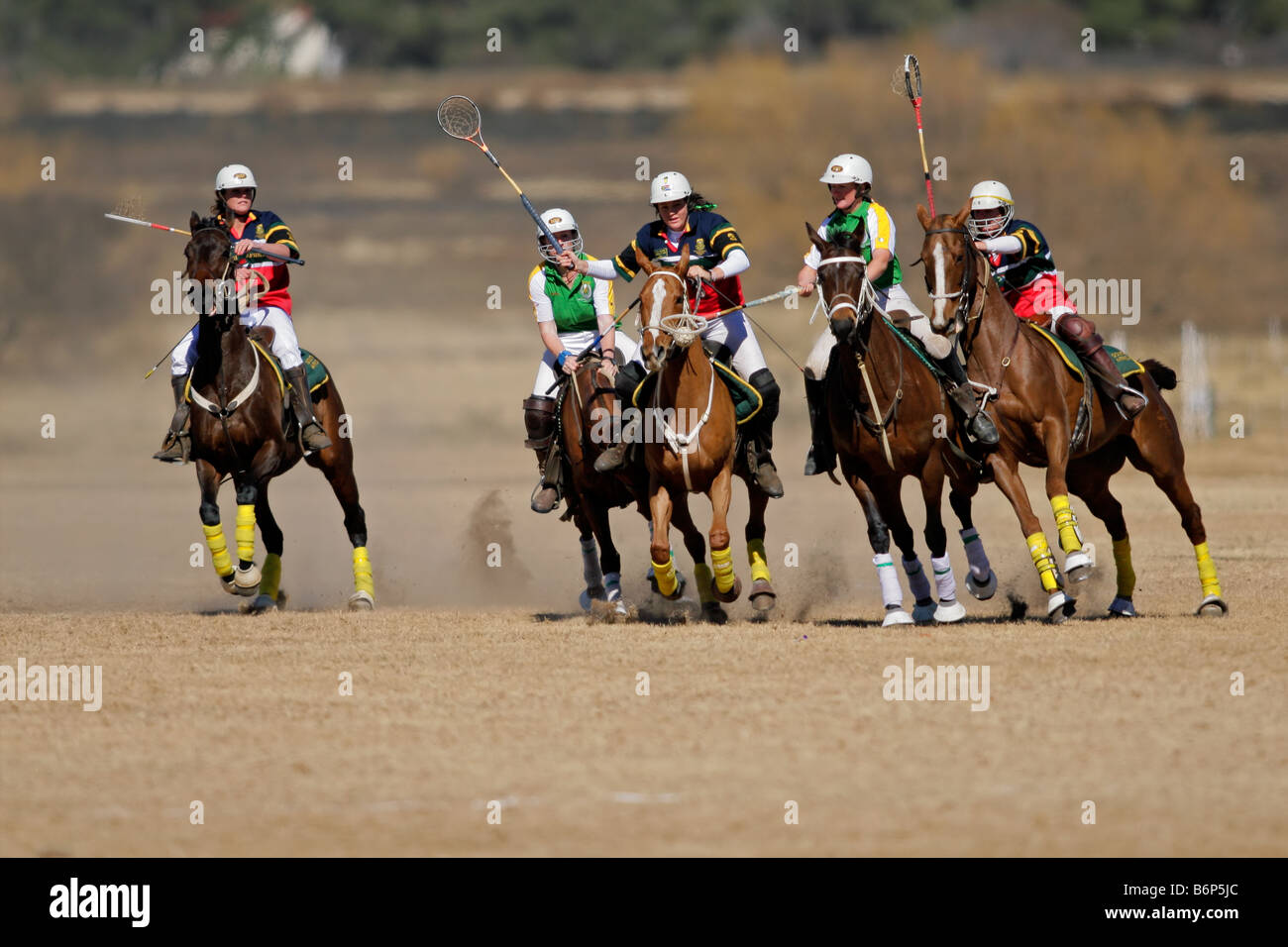 Polocrosse internazionale (donna di squadre), il Sud Africa contro l'Irlanda, 23 luglio 2006, Bloemfontein, Sud Africa Foto Stock